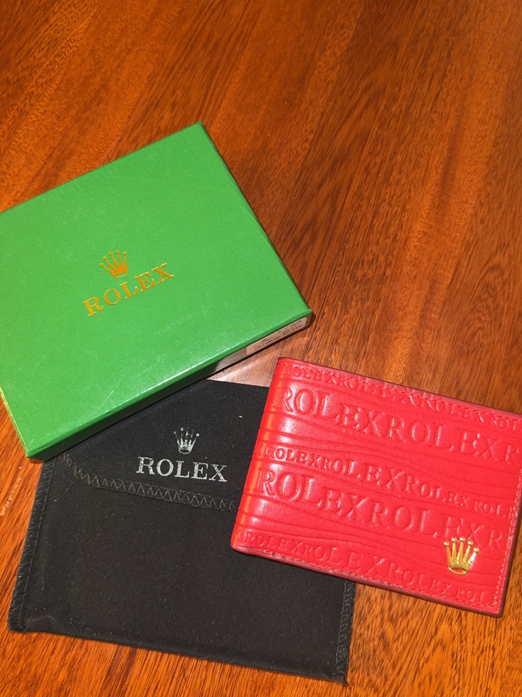 Rolex Red Embossed Leather Card Holder With Gold Logo